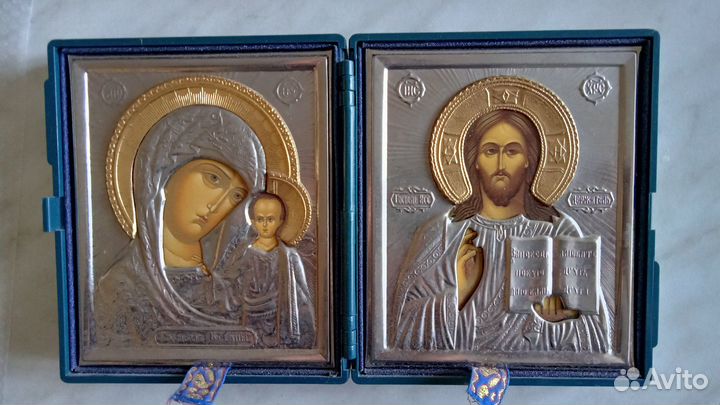 Складная икона в дорогу Спаситель, Казанская Б.М