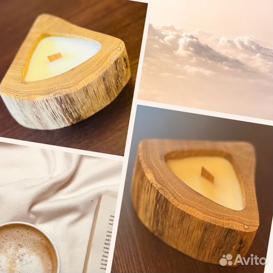 Крафтовая свеча в деревянном подсвечнике