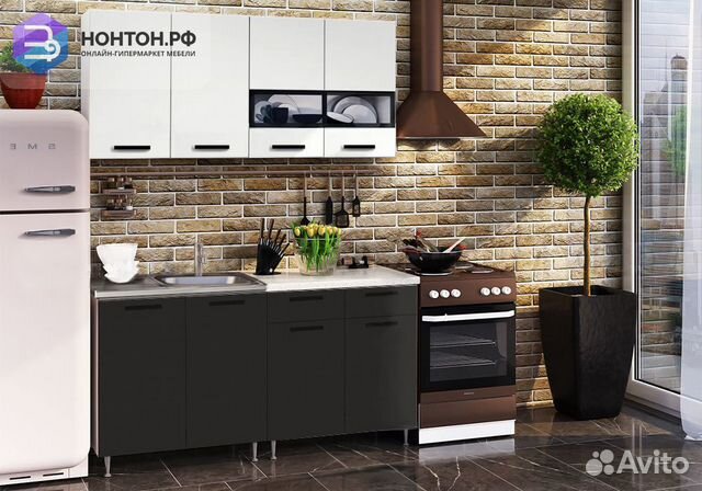 Кухня Рио 1.6 м белый глянец / черный глянец