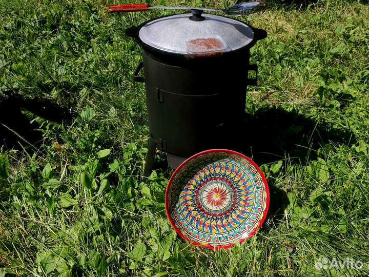 Казан чугунный с печью с трубой ляган шумовка