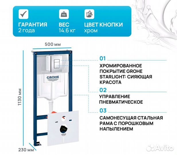 Инсталляция для подвесного унитаза grohe 38775001