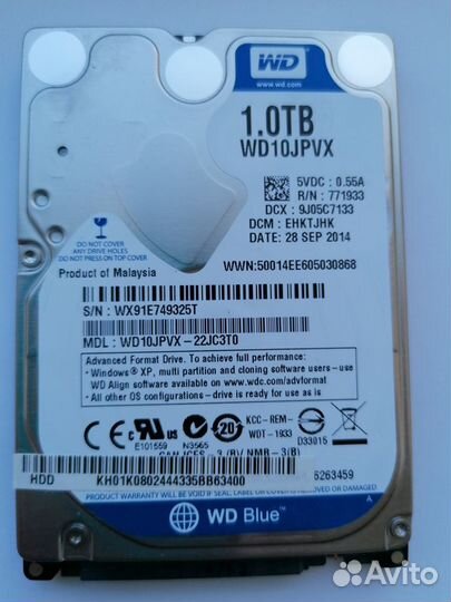 Жесткий диск для ноутбука 1Тб 2.5 HDD WD10jpvx Wes