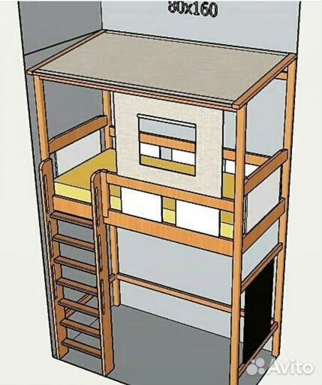 Детская кровать-чердак, массив бука