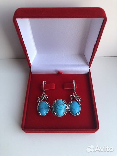 Гарнитур Бирюза Кольцо, Серьги 925