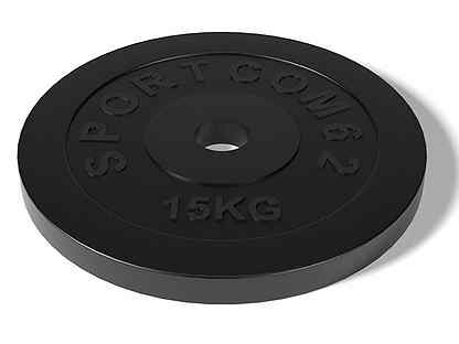 Диск Sportcom обрезиненный 26мм 15 кг, черный