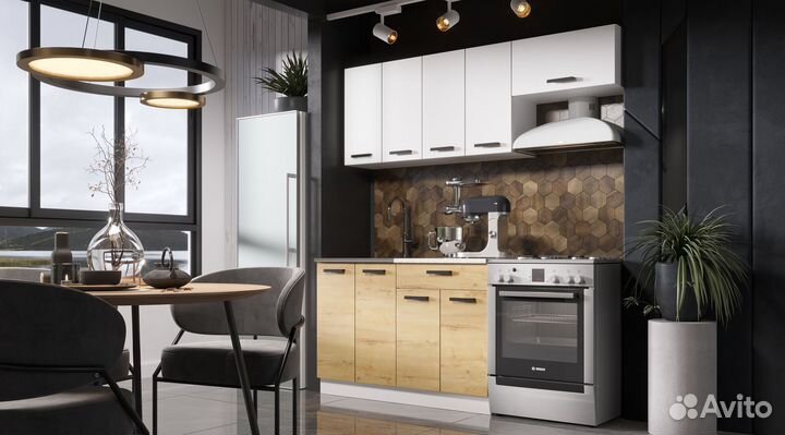 Кухня Хозяюшка 1.2 и газ60 Белый гладкий/Дуб Вотан