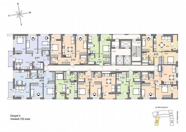 2-к. квартира, 63,6 м², 21/26 эт.