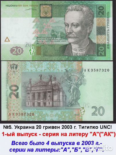 Украина боны банкноты 20 гривен 1992-2016 г