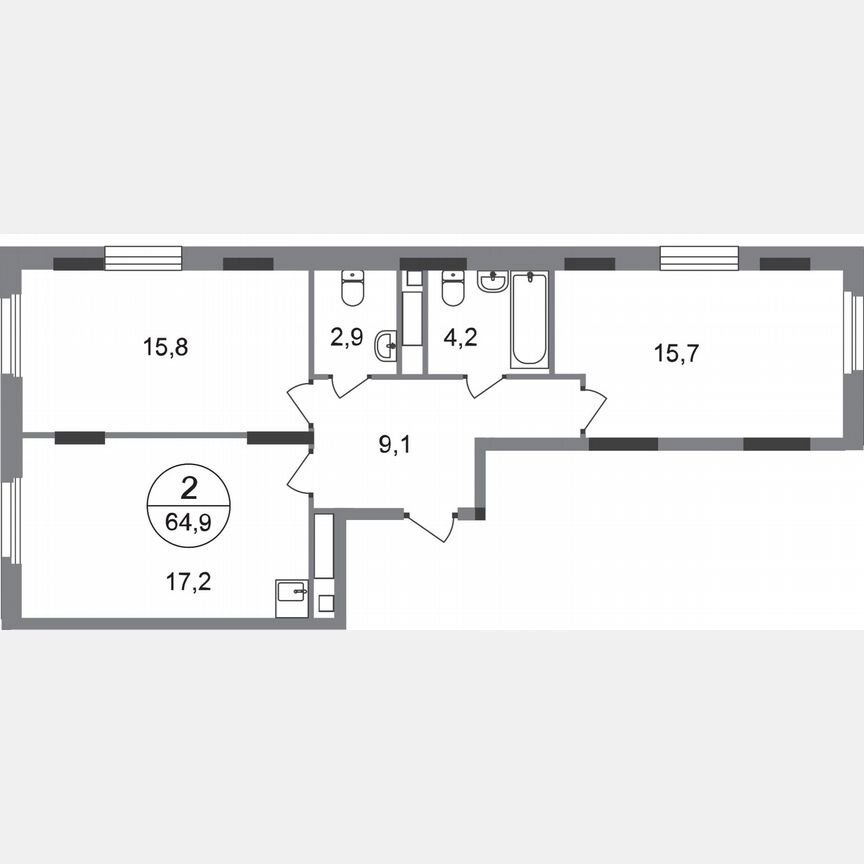 2-к. квартира, 64,9 м², 11/17 эт.