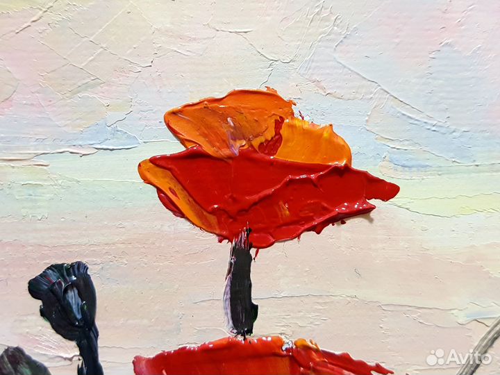 Картина Маки цветы маслом на холсте 20 на 30 см