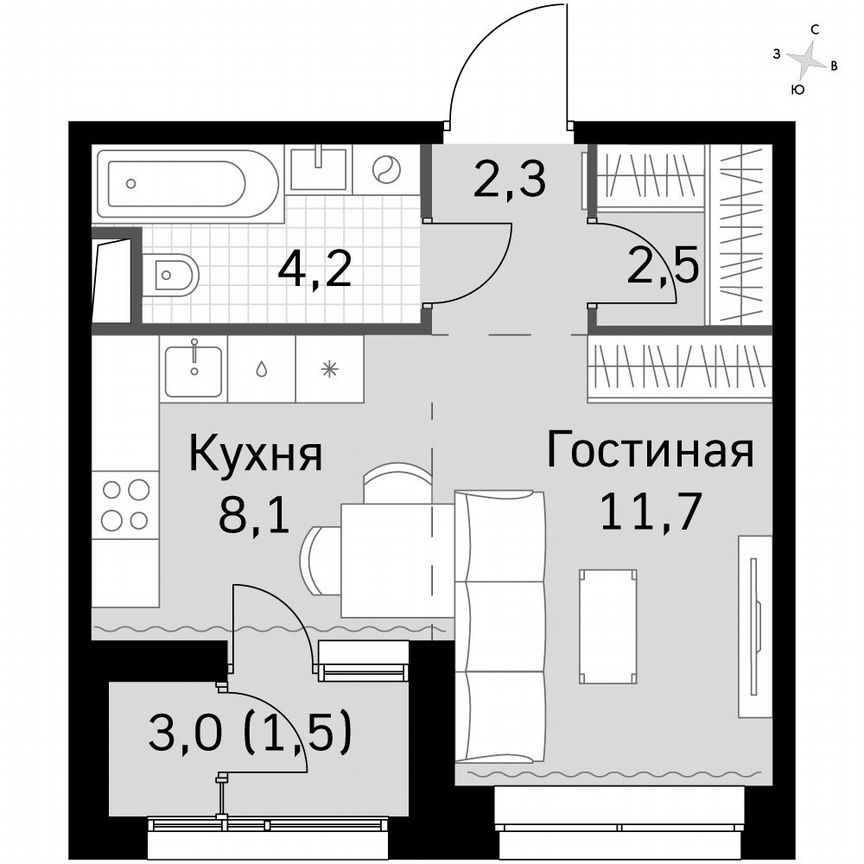 Квартира-студия, 30,3 м², 18/18 эт.