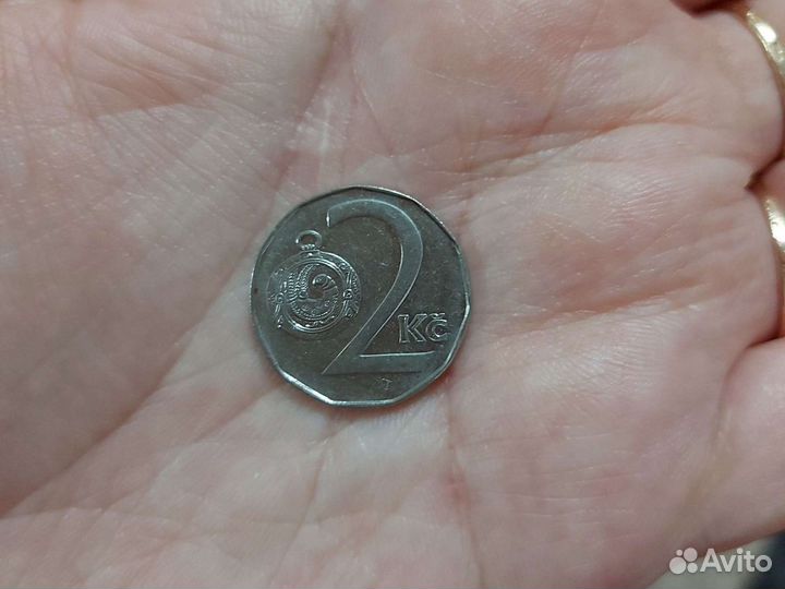 2 крона Чехия, редкая монета 1995г