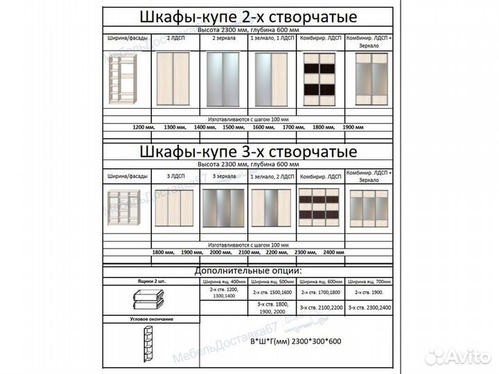 Шкаф-Купе 1,2 м (ширина 1,2 - 1,9 м) зеркало/лдсп