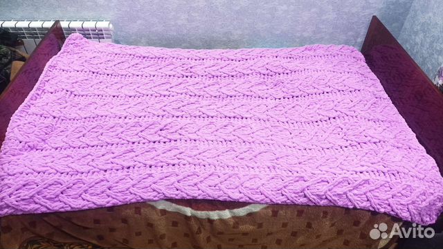 Вязанный плед плюшевый из пряжи