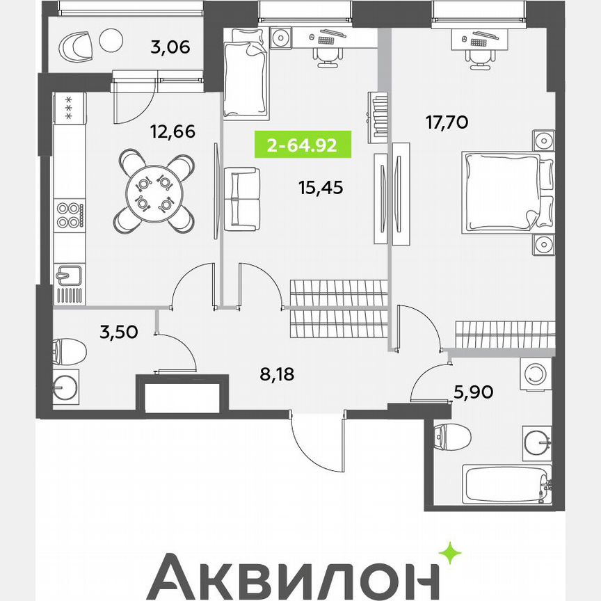 2-к. квартира, 64,9 м², 1/12 эт.