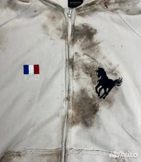 Зип худи Balenciaga Polo White Dirty Zip Hoodie