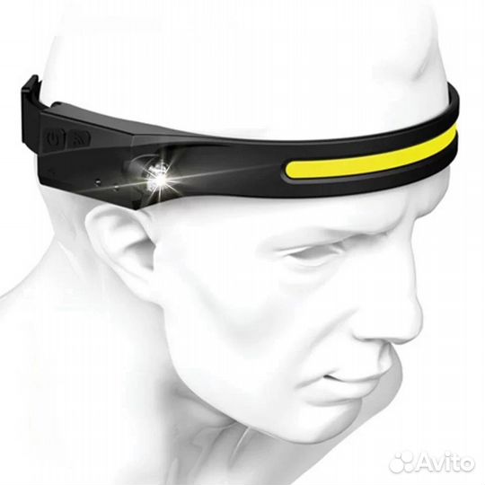 Налобный фонарь с аккумулятором на ленте COB