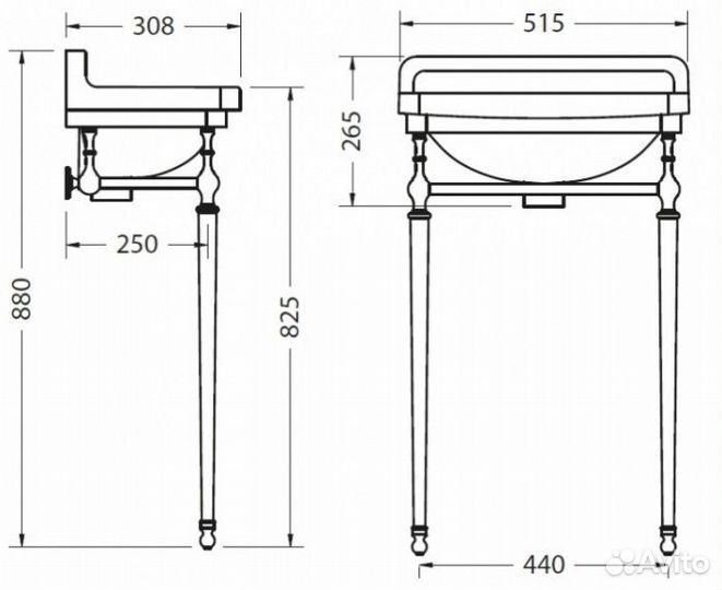 Раковина с подстольем Burlington Edwardian Cloakroom B8 T21A CHR