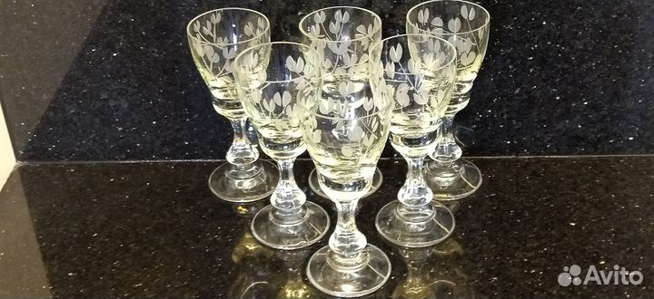 Рюмки. комплект 6шт. хрустальное стекло, нарезка