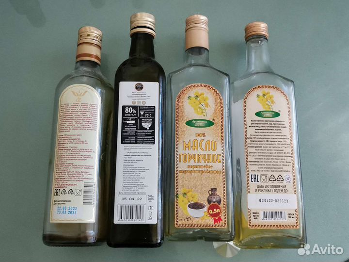 Стекянные бутылки из под масла и соевого соуса