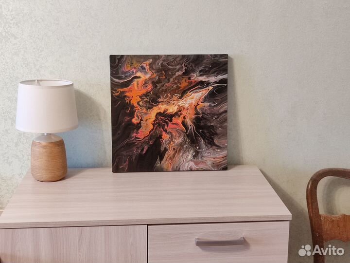 2 Картины диптих акрил огонь на черном