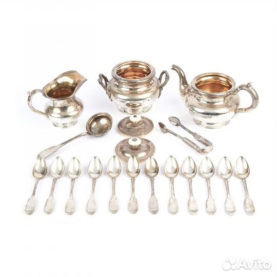 Старинный серебряный чайный сервиз в коробке 84 пр