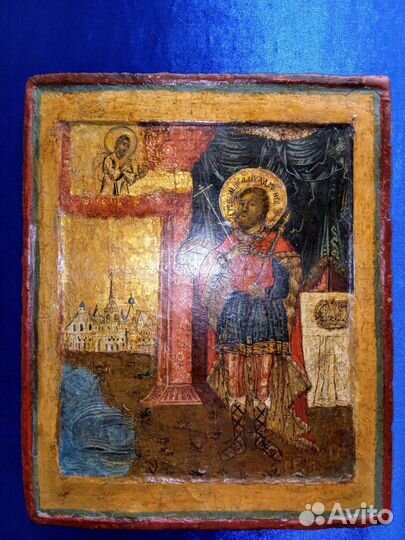 Икона старинная Александр Невский.18 век.Оклад