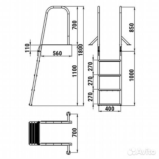 Трап складной на причал или пирс (Ш 400мм)
