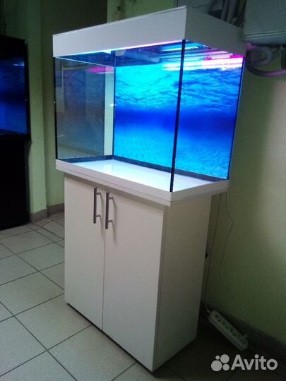 Аквариум130, белый, свет,биофильтр, фон, подставка