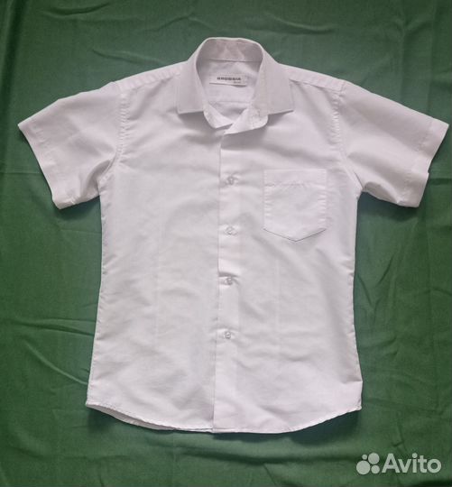 Рубашка для школы с коротким рукавом, белая, 146