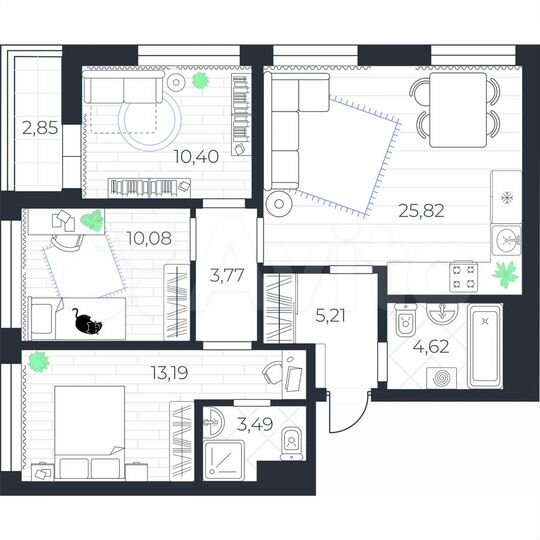3-к. квартира, 78 м², 4/10 эт.