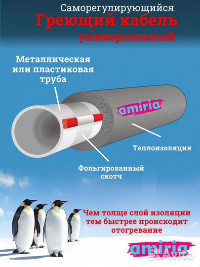 Греющий кабель на пнд трубу, саморегулирующийся, в