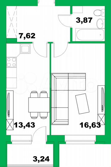 1-к. квартира, 44,8 м², 1/8 эт.
