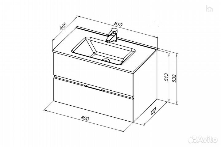 Тумба под раковину для ванной 80 (2 ящика) Алвита