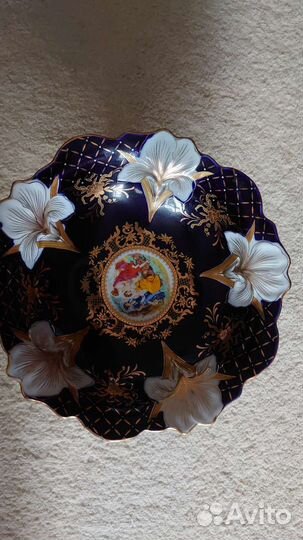 Ваза для фруктов на ножке. Кобальт