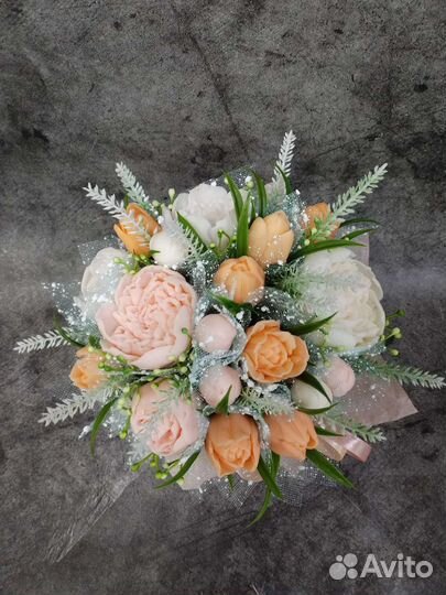 Букеты пионы с тюльпанами из мыла сувенирного