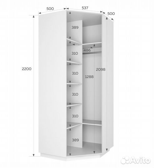 Угловой шкаф. Белого цвета с зеркалом 90/220/90