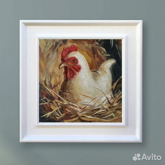 Картина Курочка на сене маслом на холсте