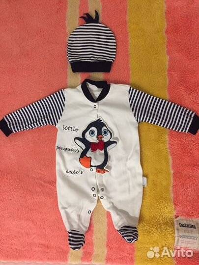 Комбинезон, шапочки для сна 0-6