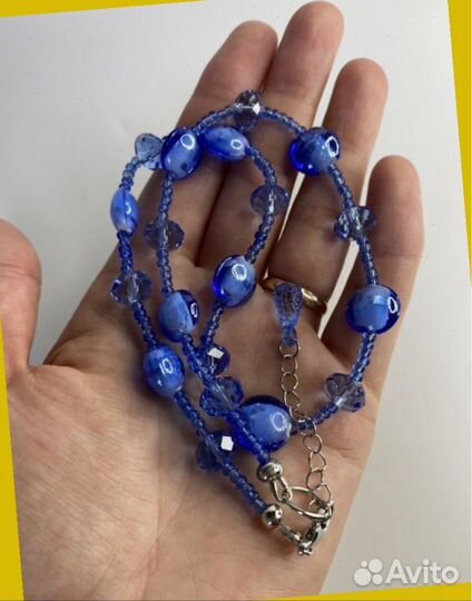 Голубые бусы муранское стекло 44 см