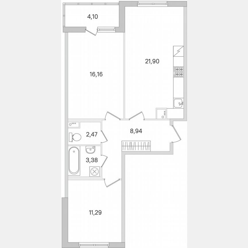 2-к. квартира, 66,2 м², 1/8 эт.