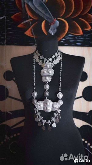 Чокер посеребренный длинное колье восточное