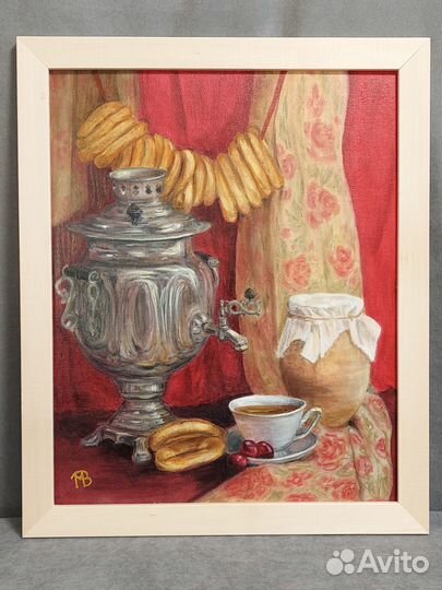 Картина маслом на холсте Чай с баранками