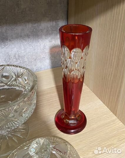 Ваза на ножке и ваза цветной хрусталь СССР