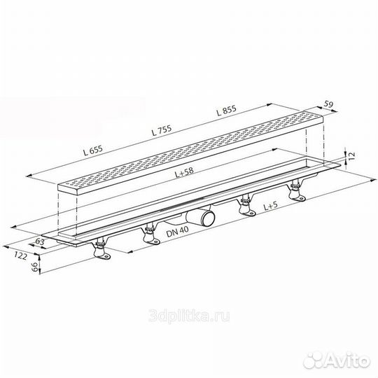 Душевой лоток SZE2850 855мм (Чехия)