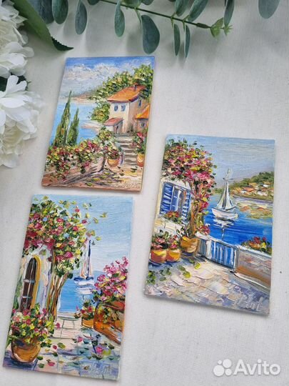 Картины маслом пейзаж Греции лето морской пейзаж