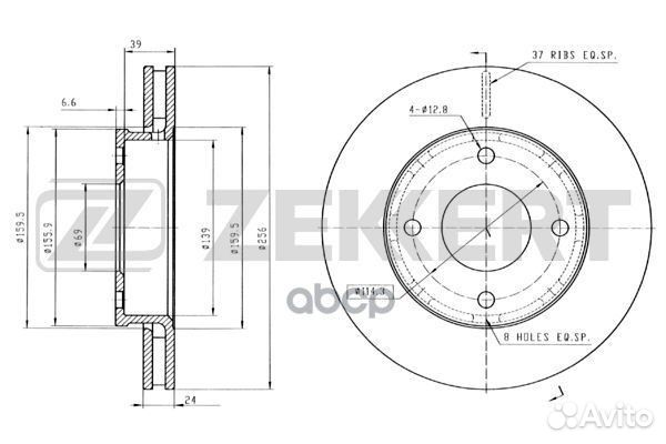 Диск торм. перед. Mitsubishi Colt VI 04- Smart