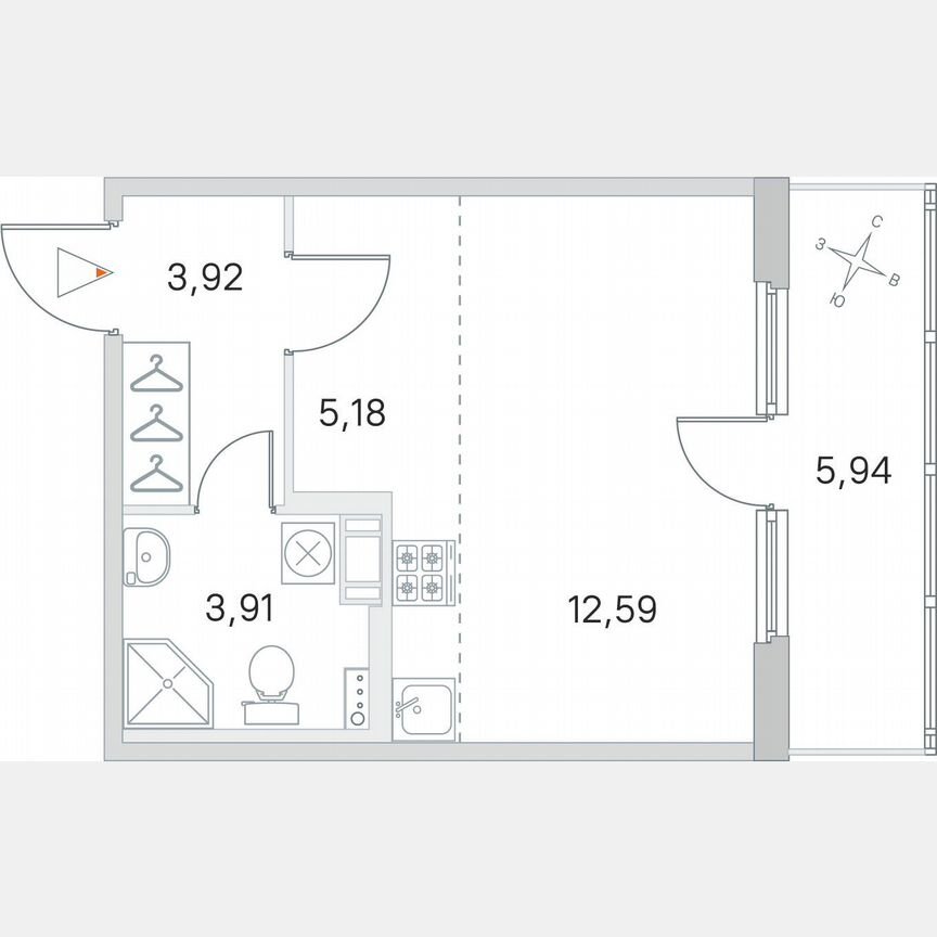 Квартира-студия, 28,6 м², 4/4 эт.