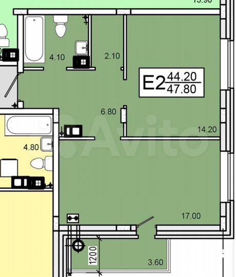 2-к. квартира, 47,8 м², 9/10 эт.