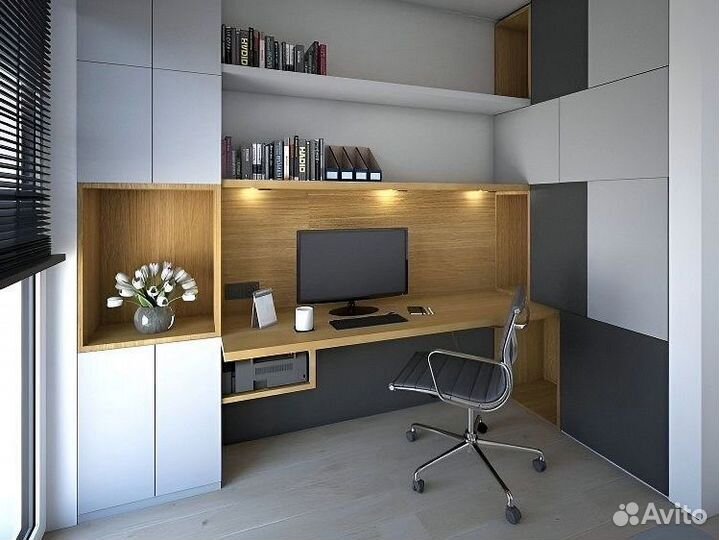 Детская рабочая зона у окна для двоих